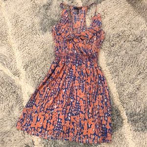 Coral and blue printed aqua dress